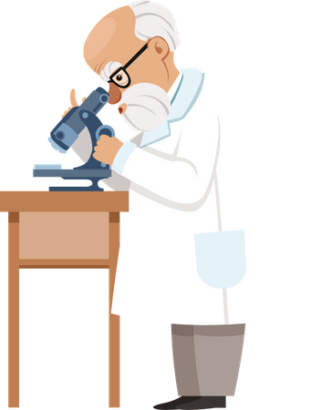 Old Scientist Research On Microscope  일러스트레이션