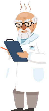 Old scientist write research report Illustration