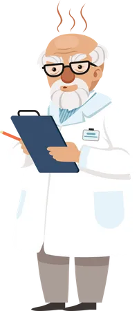 Old scientist write research report Illustration
