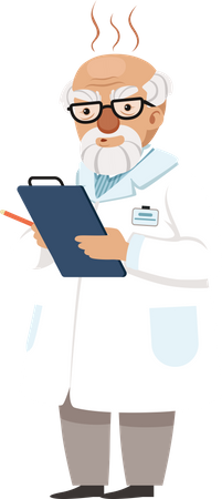 Old scientist write research report  Illustration