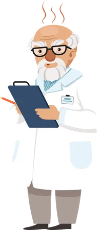 Old scientist write research report  Illustration