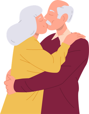 Old senior loving couple kissing and hugging  Illustration