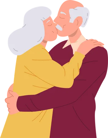 Old senior loving couple kissing and hugging  Illustration