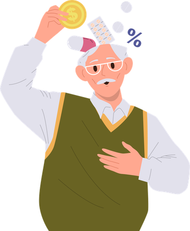 Old senior man filling open head with information about health medical insurance  Illustration