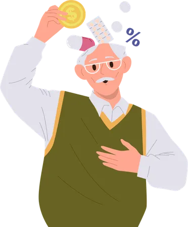 Old senior man filling open head with information about health medical insurance  Illustration