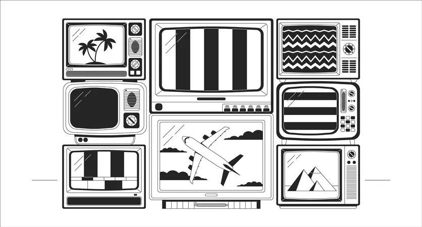 Old Tv Black And White Lo Fi Aesthetic Wallpaper Electrical Appliances TV Signal Noise Outline 2 D Vector Cartoon Objects Illustration Monochrome Lofi Background Bw 90 S Retro Album Art Chill Vibes Illustration