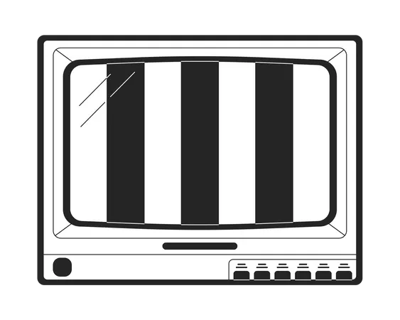 Old Tv No Signal Screen Flat Monochrome Isolated Vector Object Stripes On Screen Editable Black And White Line Art Drawing Simple Outline Spot Illustration For Web Graphic Design Illustration
