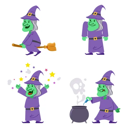 Vector Flat Character Of Old Creepy Witch Illustration