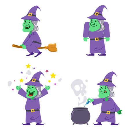 Old Witch Flat Character Collection Set  Illustration