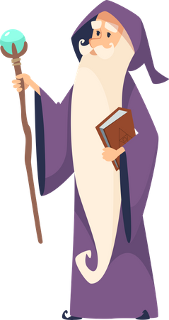 Old wizard with magic staff Illustration