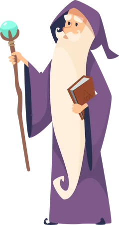 Old wizard with magic staff  Illustration