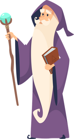 Old wizard with magic staff  Illustration