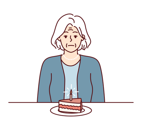 Old woman celebrate birth alone  Illustration