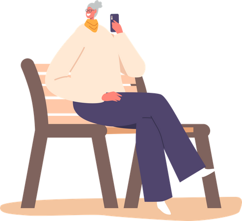 Old woman chatting on phone Illustration