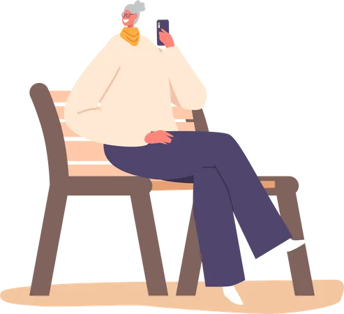 Old woman chatting on phone Illustration
