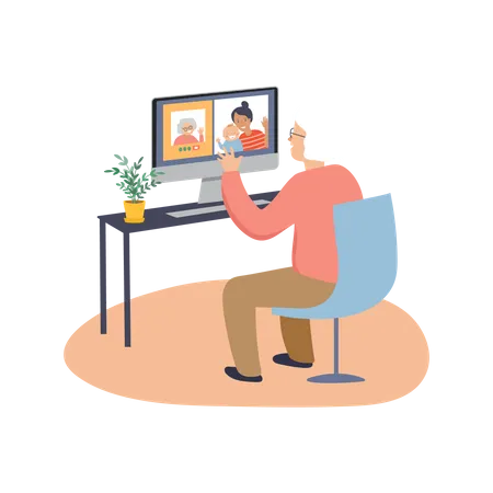 Old woman chatting on video call Illustration