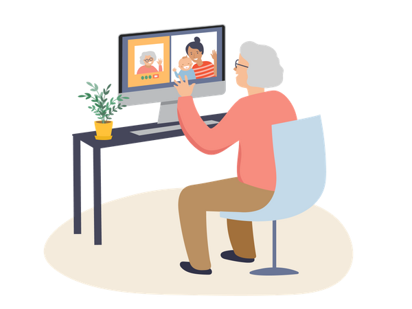 Old woman chatting on video call Illustration
