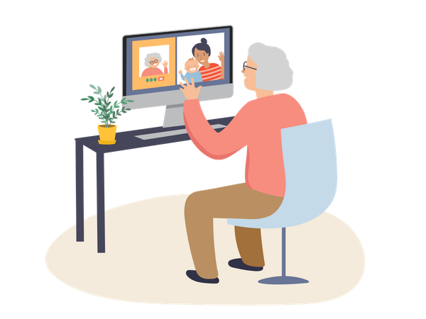 Old woman chatting on video call  Illustration