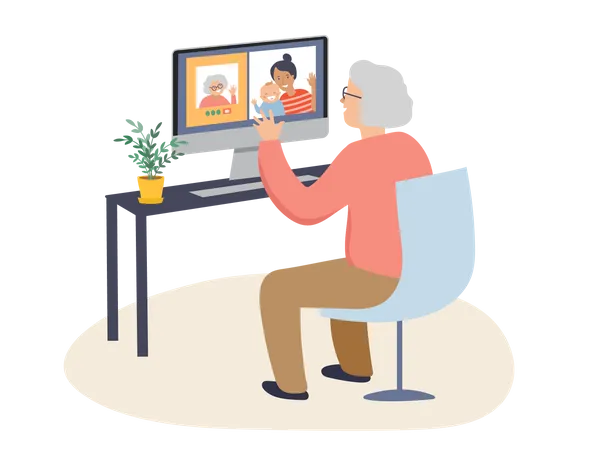 Old woman chatting on video call  Illustration