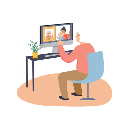 Old woman chatting on video call  Illustration