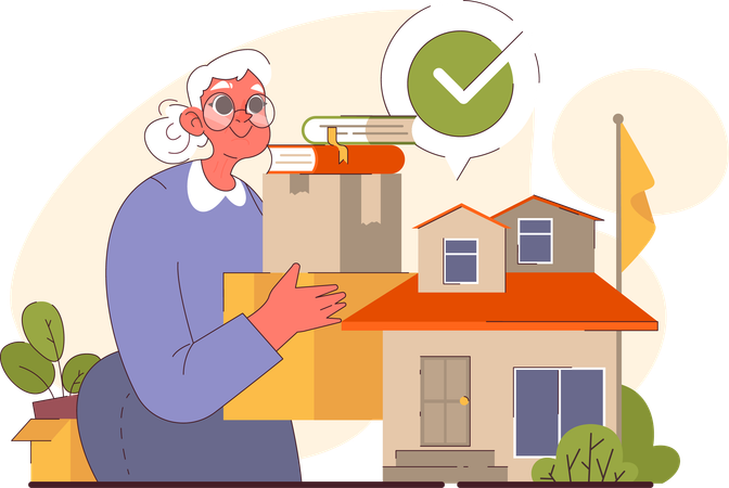 Old woman checking home for moving  Illustration