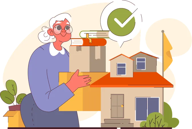 Old woman checking home for moving  Illustration