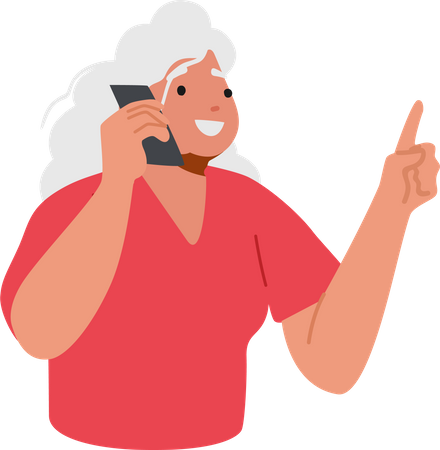 Old Woman Communicate By Phone  Illustration