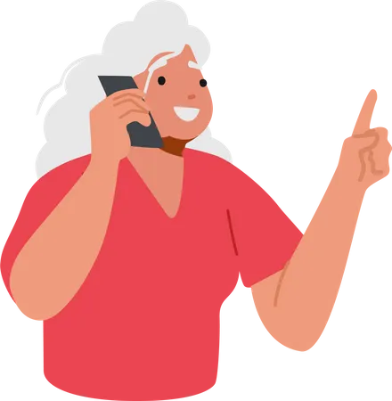 Old Woman Use Mobile Connection Elderly Grey Haired Lady Communicate By Phone With Friend Or Family Senior Female Character Call By Smartphone Chatting Online Cartoon People Vector Illustration Illustration