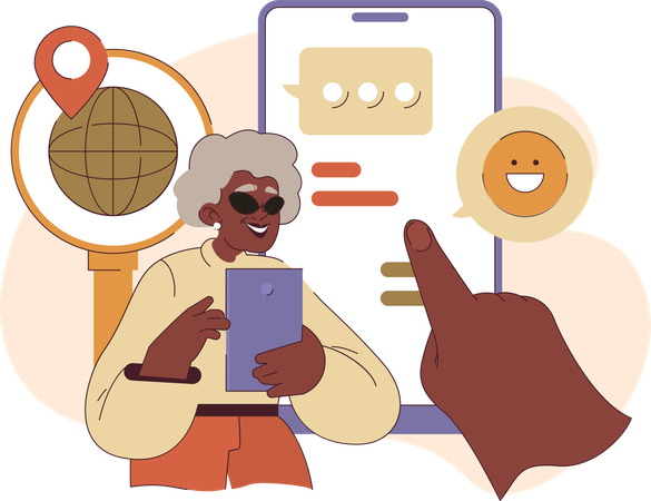 Old woman communicate on mobile  Illustration