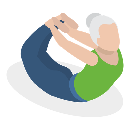 Old woman doing bow pose  Illustration