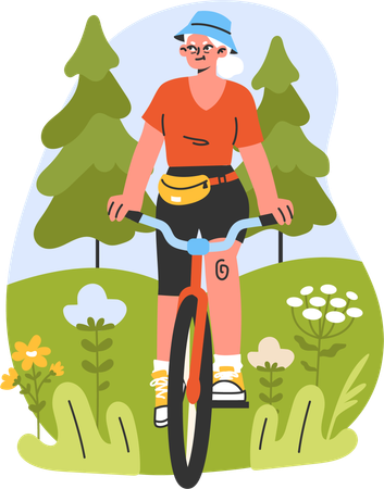 Old woman doing cycling at out door  Illustration