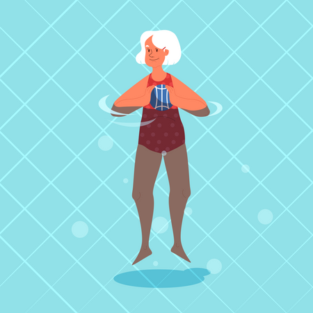 Old woman doing exercise with swimming pool ball Illustration