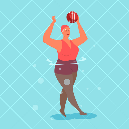 Old woman doing exercise with swimming pool ball  Illustration