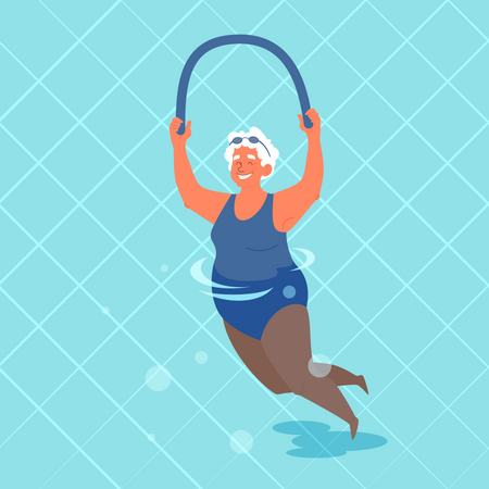 Old woman doing exercise with swimming pool  Illustration