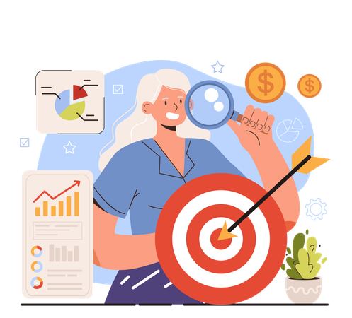 Old woman doing financial research  Illustration