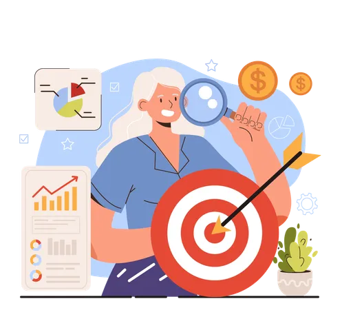 Old woman doing financial research  Illustration