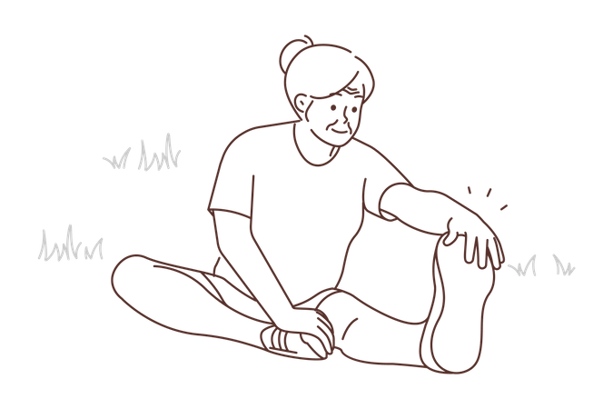 Old woman doing leg stretching  Illustration