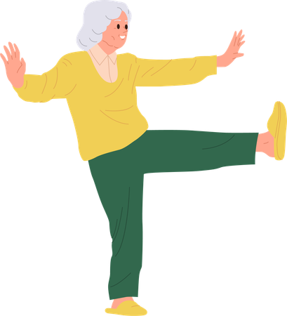 Old woman doing martial arts  Illustration