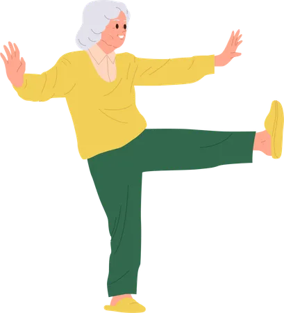 Old woman doing martial arts  Illustration