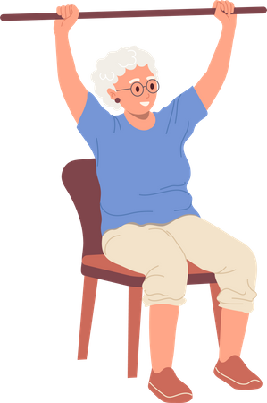 Old woman doing training workout with body bar equipment  Illustration