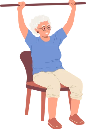 Old woman doing training workout with body bar equipment  Illustration