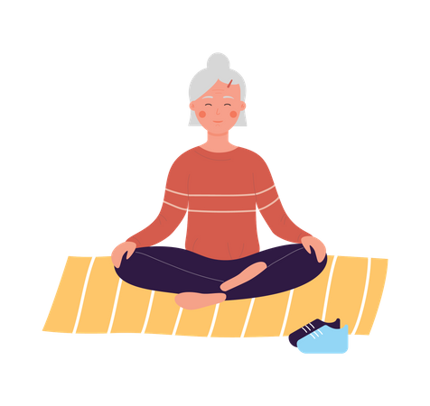 Old woman doing yoga  Illustration