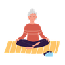 old woman doing yoga illustrations