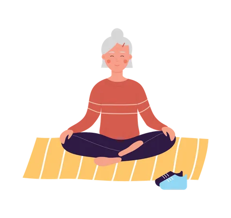 Old woman doing yoga  Illustration