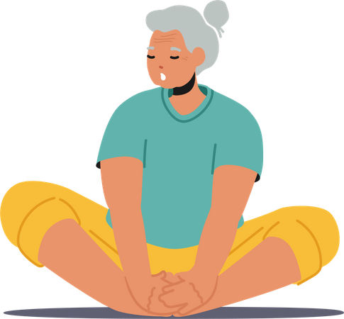 Old woman doing yoga meditation Illustration