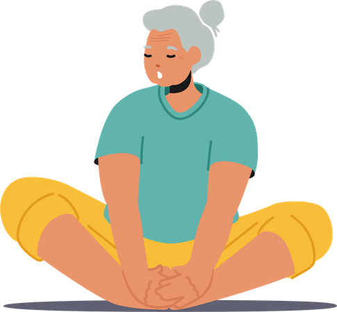 Old woman doing yoga meditation  Illustration