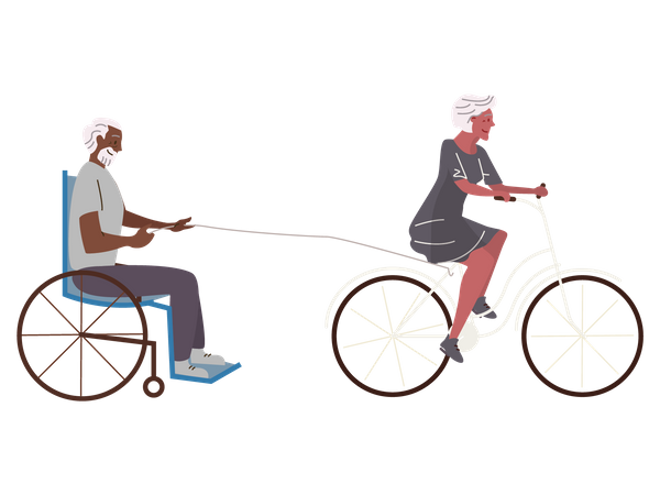 Old woman enjoying cycle ride  Illustration
