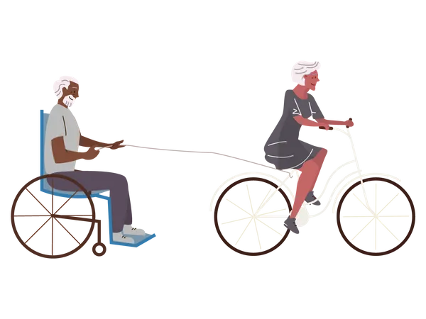 Old woman enjoying cycle ride  イラスト