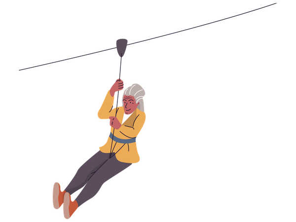 Old woman enjoying zip line  イラスト