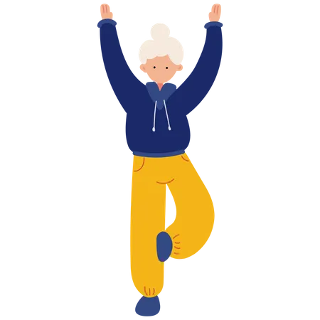 Old Woman Exercise Vector Illustration In Flat Color Design Illustration